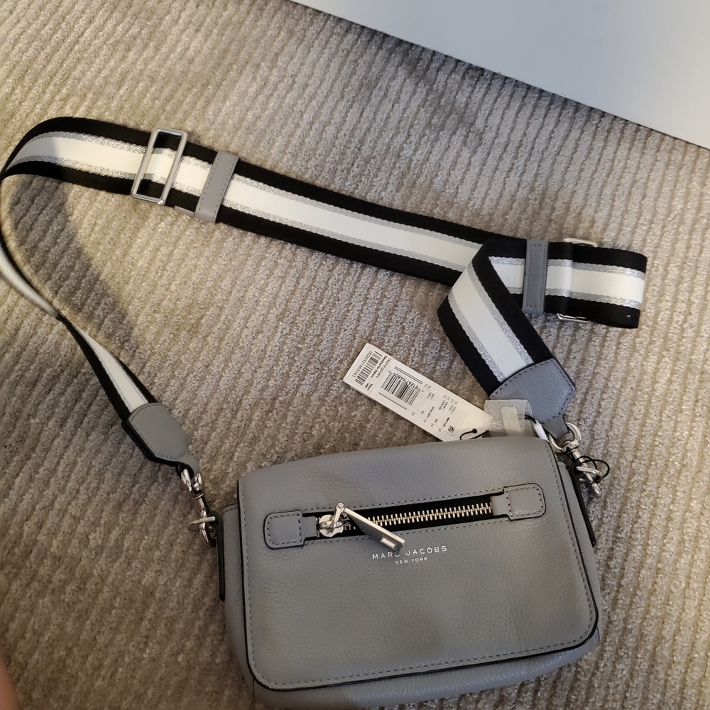 Marc Jacobs Light Gray Crossbody with Black and White Strap